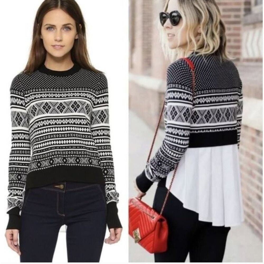 Veronica Beard Alp Sweater Mixed Media Fair Isle Layered Pullover Preppy XS